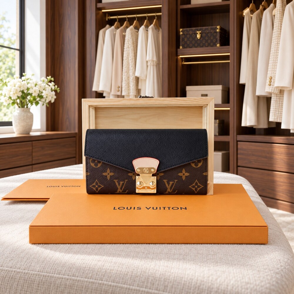 Louis Vuitton Monogram Portefeuille Juliette Long Wallet in Black